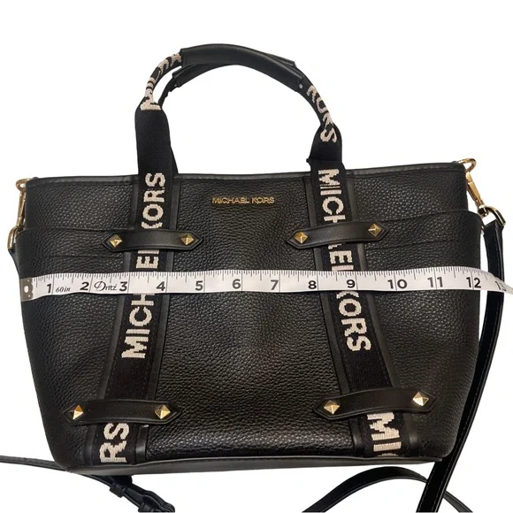 Michael Kors Maeve Black Pebbled Leather Satchel Tote with Logo Straps - Picture 3 of 13